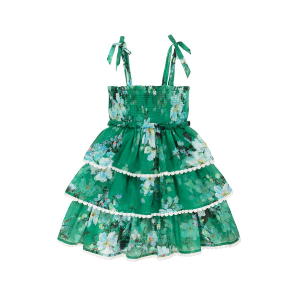 Girls Green Cotton Tiered Dress