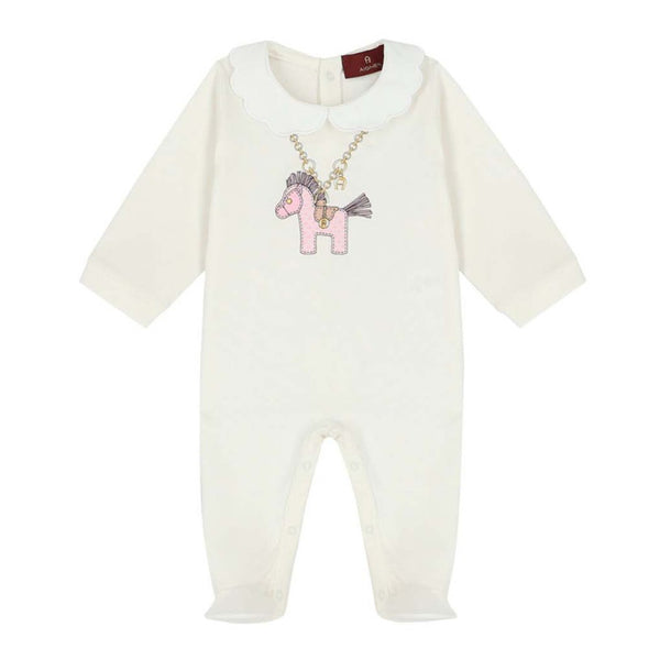 Girls Ivory Cotton Babygrow