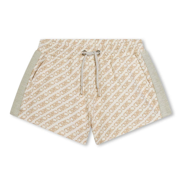 Girls Cream All-Over Logo Print Shorts