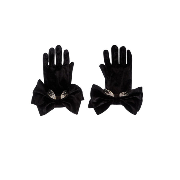 Girls Black Velvet Gloves