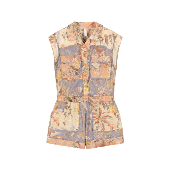 Girls Multi-Color Cotton Floral Playsuit