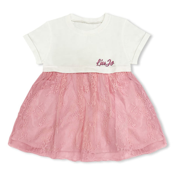 Baby Girls White & Pink Logo-Patch Dress