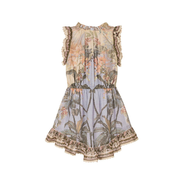 Girls Blue Tropical Print Cotton Dress