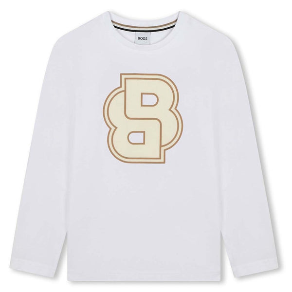 Boys White Double B Cotton T-Shirt