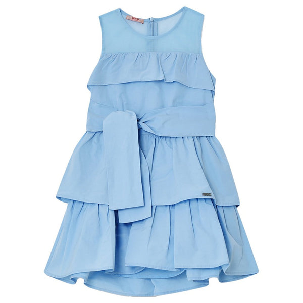 Girls Blue Ruffled Bow Dress