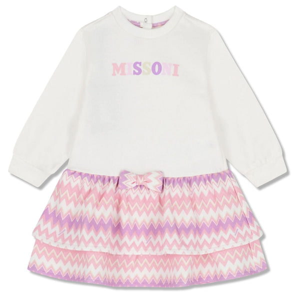 Girls Pink & White Zig-Zag Pattern Dress