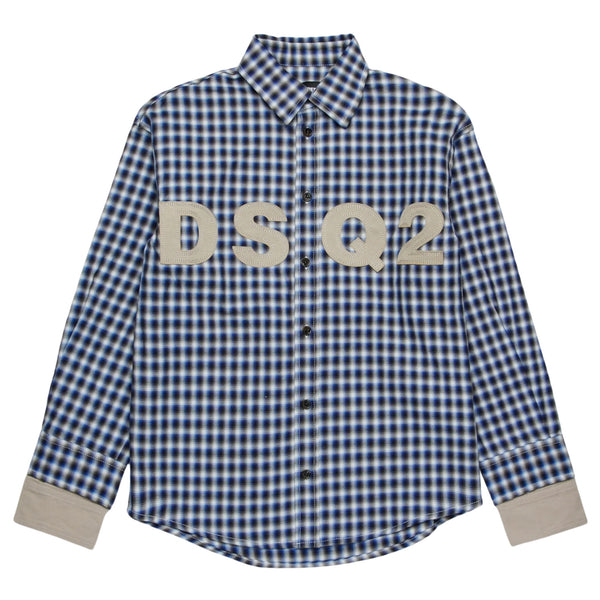 Boys Blue Check Logo-Patch Shirt