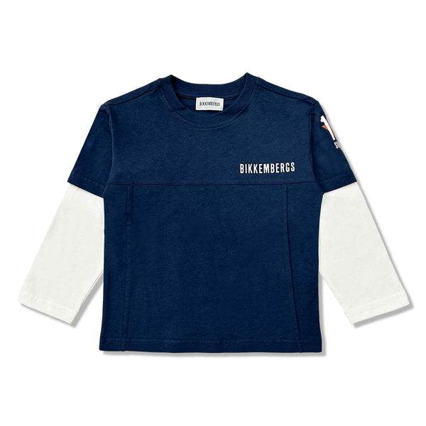 Boys Blue & White Sleeves Cotton T-Shirt