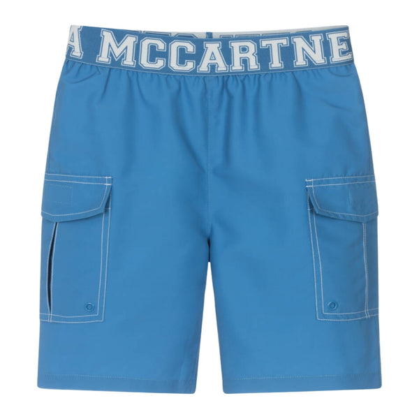 Boys Blue Logo Waistband Swim Shorts