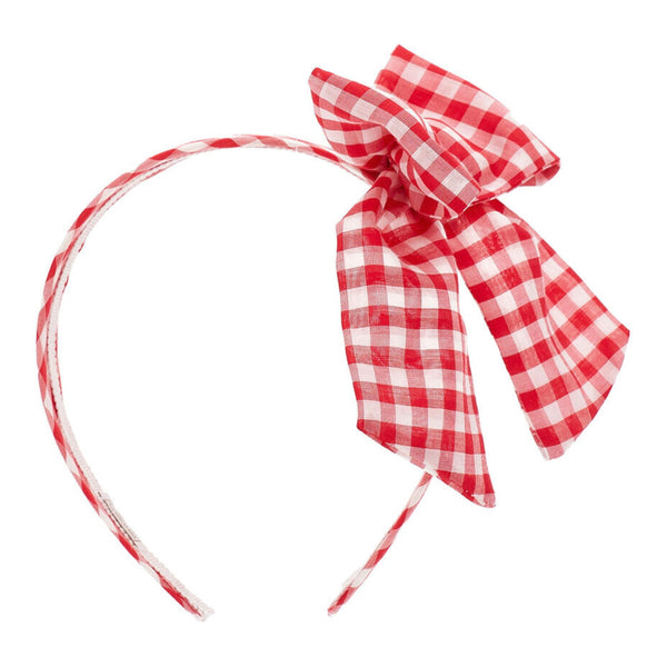 Girls Red Vichy Headband With Bow