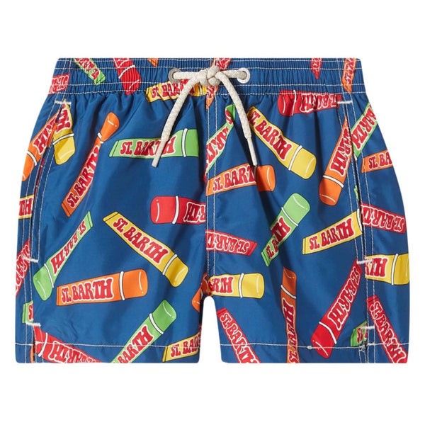 Boys Blue Graphic-Print Swim Short