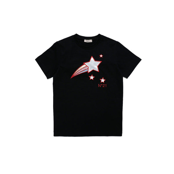 Girls Black Embroidered-Logo Cotton T-shirt