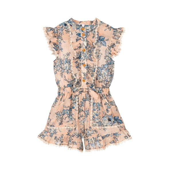 Girls Pink Floral Cotton Jumpsuit