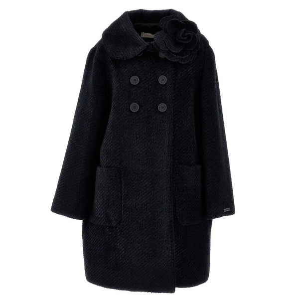 Unisex Black Floral-Print Woolen Coats