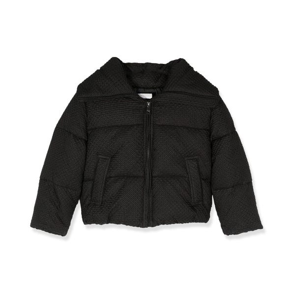 Girls Black Padded Long-Sleeve Hooded Jacket