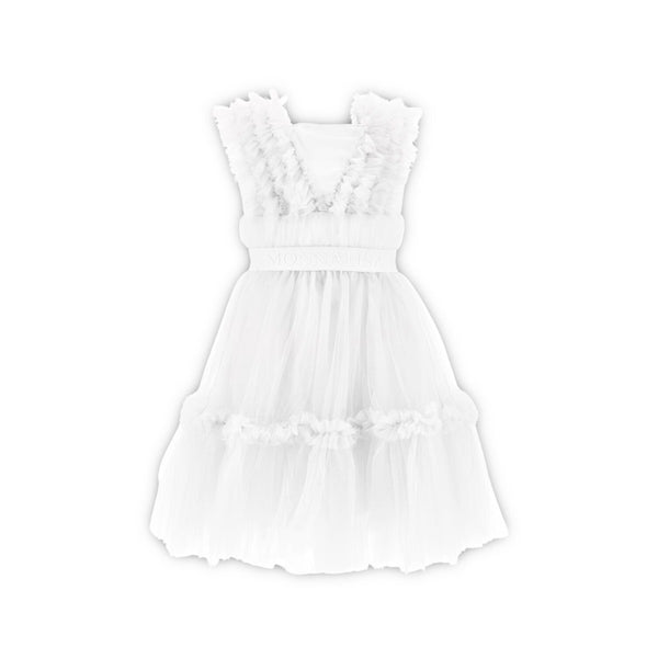 Girls White Tulle Ruffle Dress