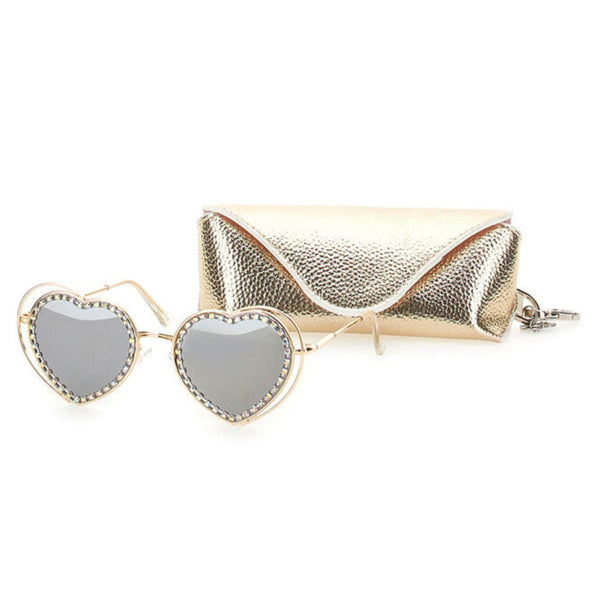 Girls Gold Heart Diamante Sunglasses