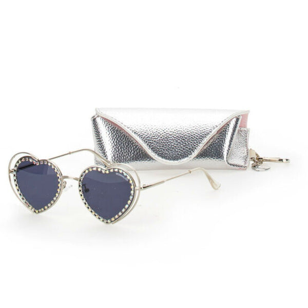 Girls Silver Heart Diamante Sunglasses