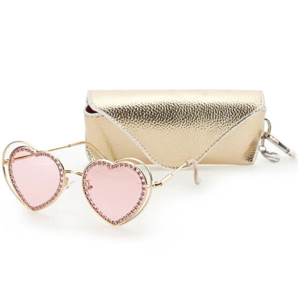 Girls Pink & Gold Heart Diamante Sunglasses