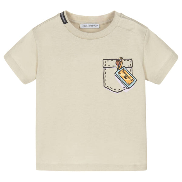 Baby Boys Beige Pocket Print T-Shirts