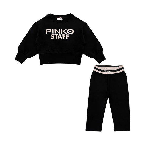 Girls Black Cropped-Sweatshirt With Leggings