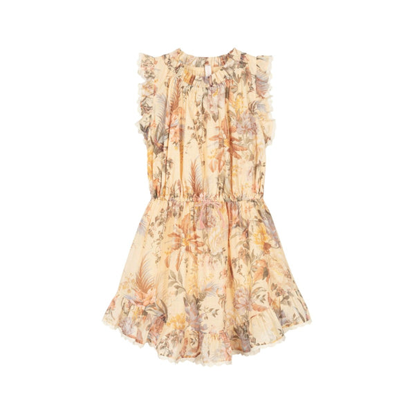Girls Beige Cotton Floral Dress