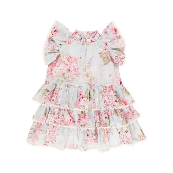 Girls Blue Floral Frill Swing Dress