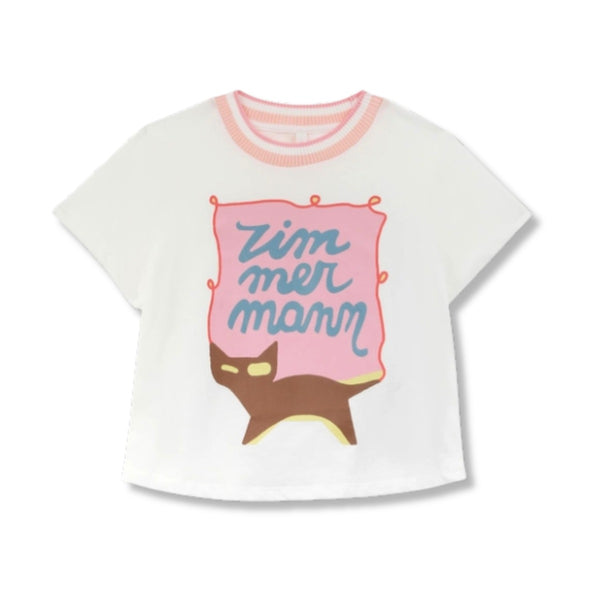Girls White Printed Cotton T-Shirt