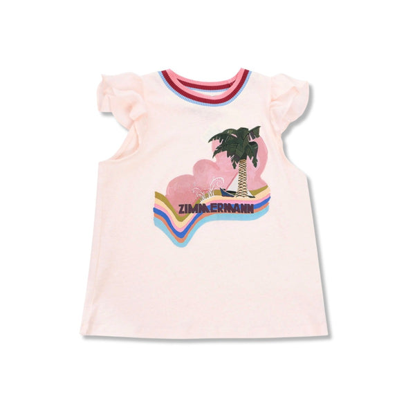 Girls Pink Printed Cap-Sleeves T-Shirt