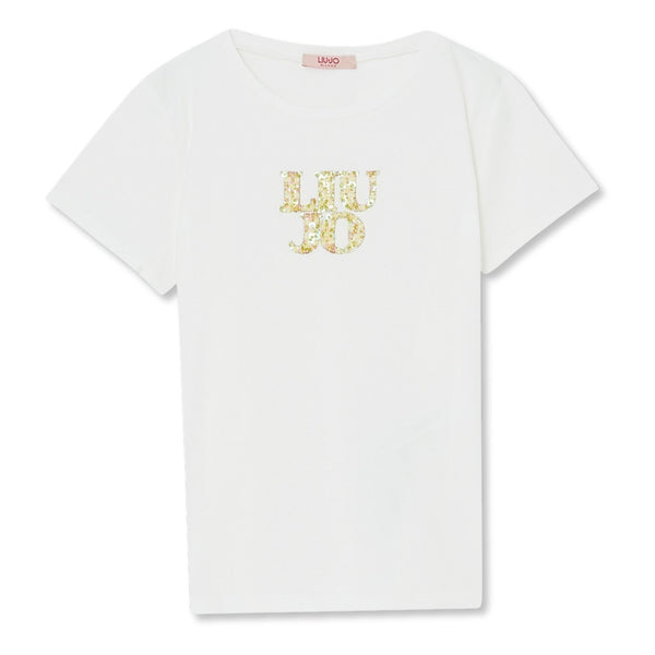 Girls White Gemstones-Logo T-Shirt