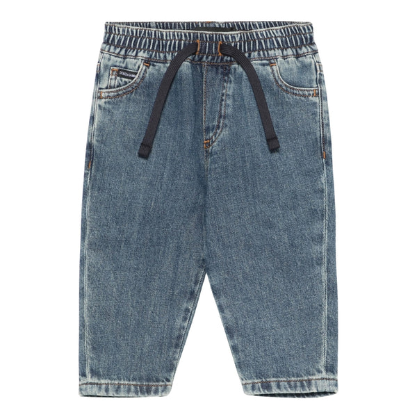 Baby Boys Denim Blue Drawstring Jeans