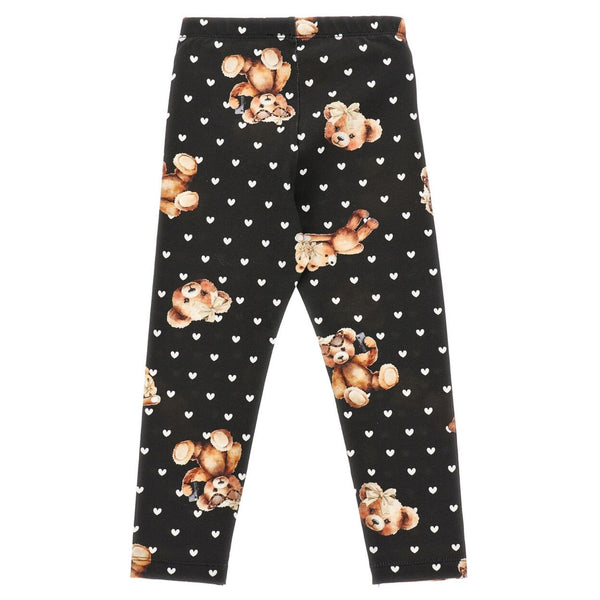 Girls Blue Teddy-Bear Print Leggings