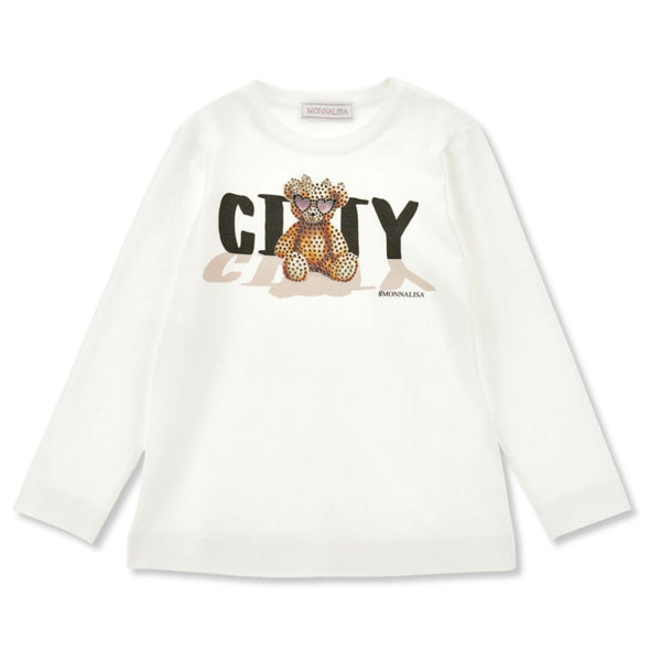 Girls Cream Teddy Bear Logo-Print T-Shirts