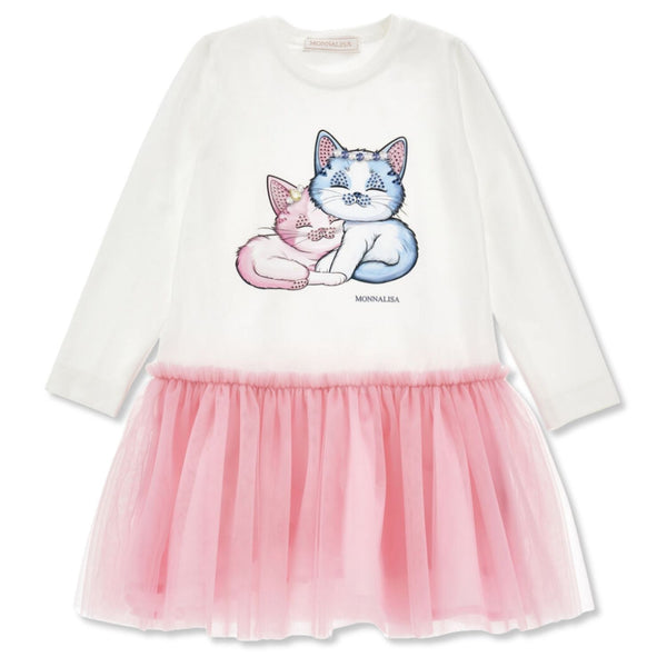 Girls White & Pink Frill Logo-Print Dress