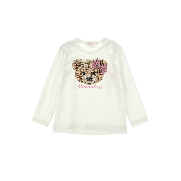 Girls Ivory Cotton Diamante Teddy T-Shirt