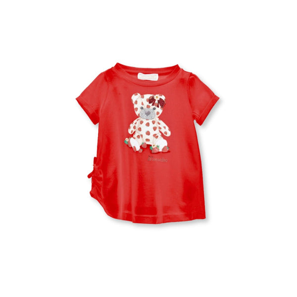 Girls Red Cotton Strawberry Bear T-Shirt