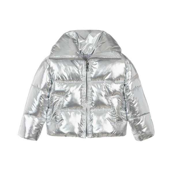 Girls Metallic Silver Puffer Jacket