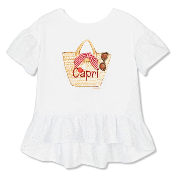 Girls White Jersey & Broderie Anglaise Top
