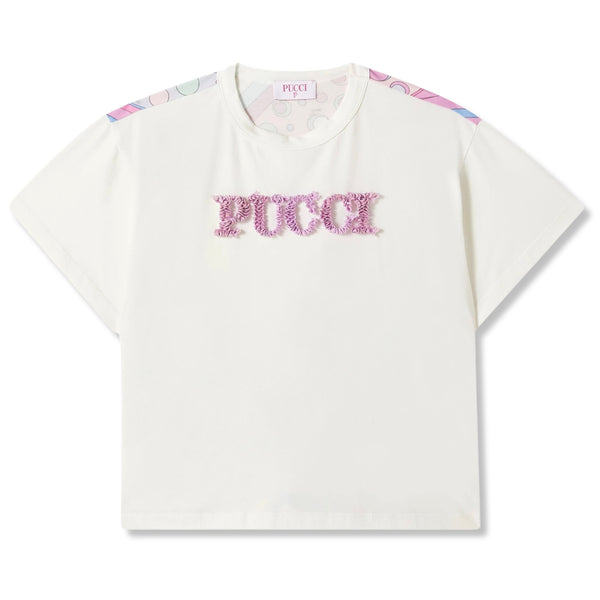 Girls White Logo-Print Cotton T-Shirt