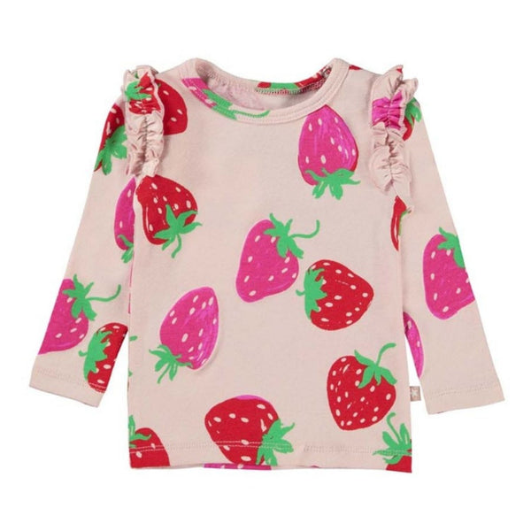 Girls Pink Cotton Strawberry Top