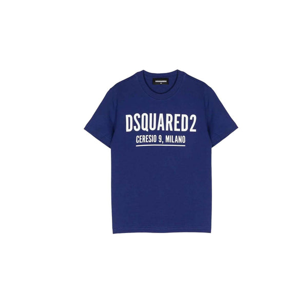 Blue Logo Print Half Sleeves T-Shirt