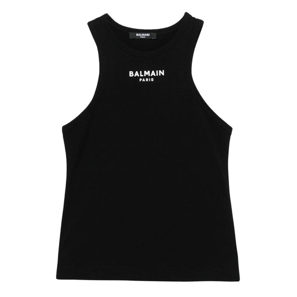 Girls Black Rubberised-Logo Tank Top