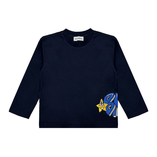 Boys Navy Blue Graphic-Print Cotton T-Shirt