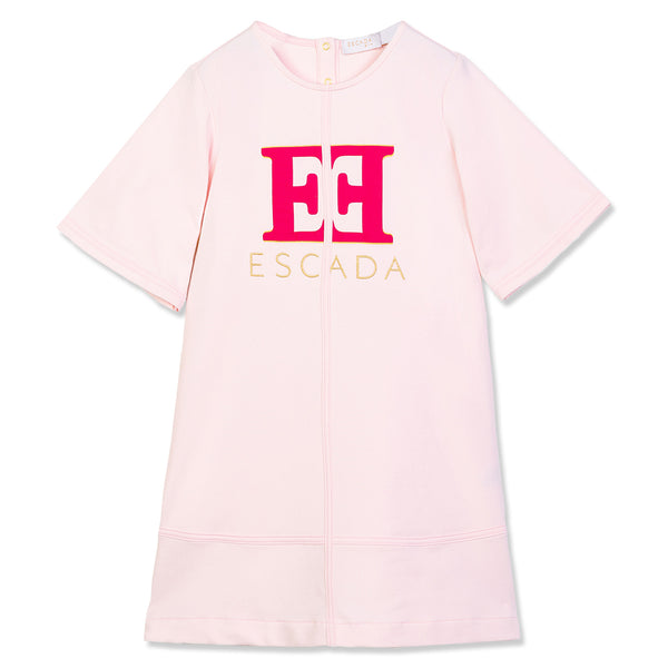 Girls Pink Embroidered-Logo Dresses