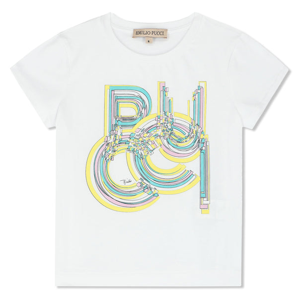 White T-Shirt with Colorful Logo Print