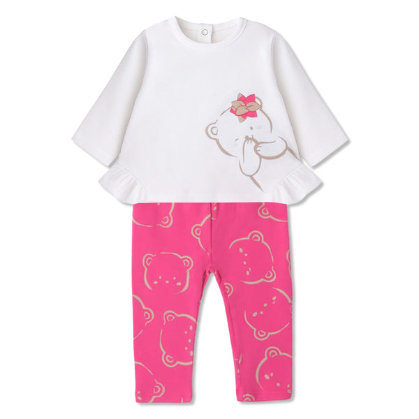 Baby Girls Pink Teddy Bear Print Co-ord Sets