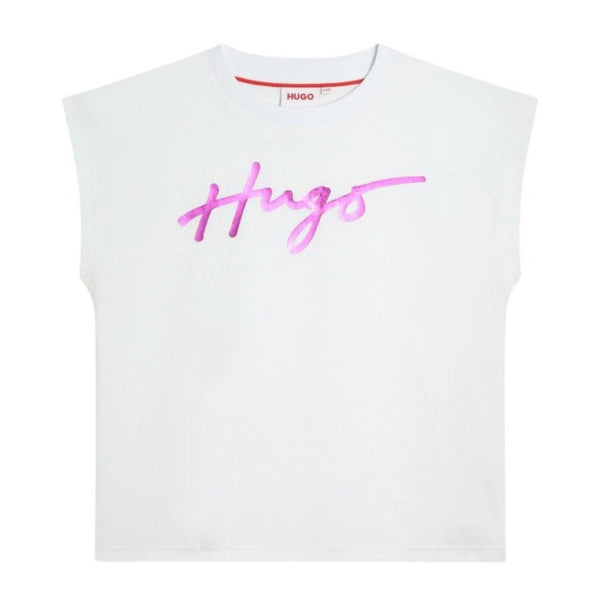 Girls White Sleeveless Logo-Print Tank Top