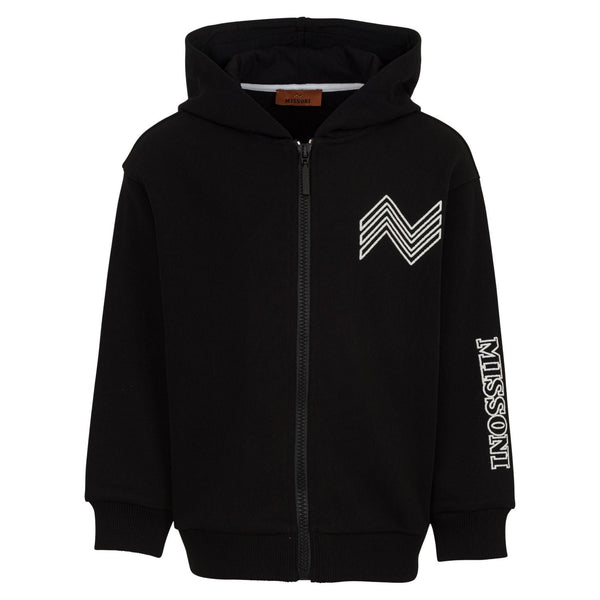 Boys Black Zip-Up Logo-Print Hoodie