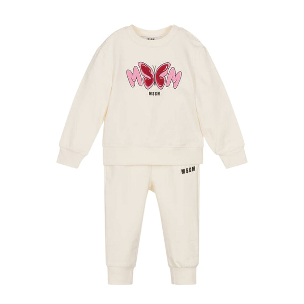 Girls Ivory Cotton Butterfly Tracksuit