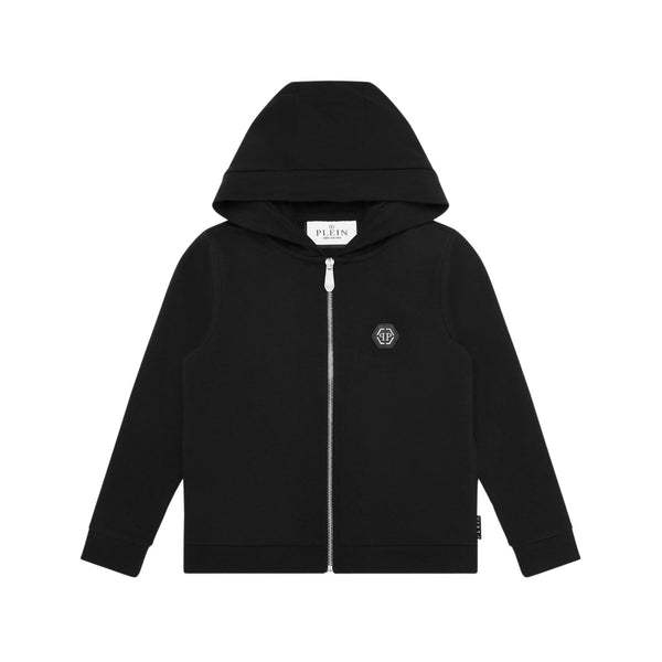 Unisex Black Logo-Patch Zip-Up Hoodie